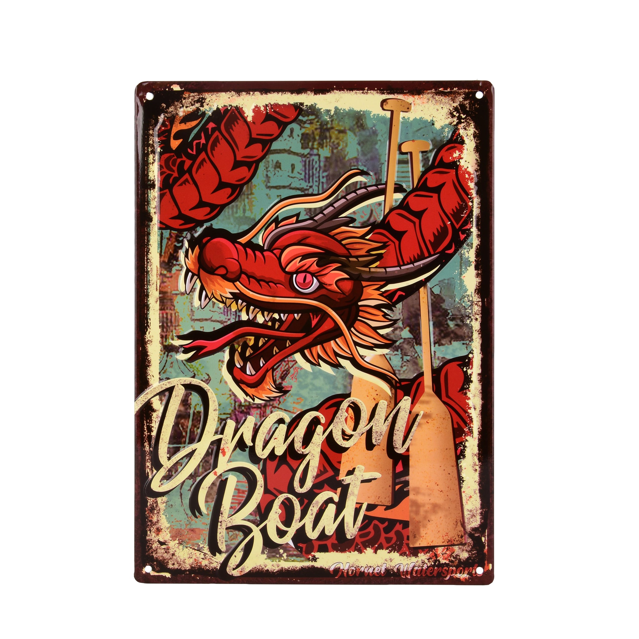 Dragon Boat Embossed Tin Sign- Red Dragon