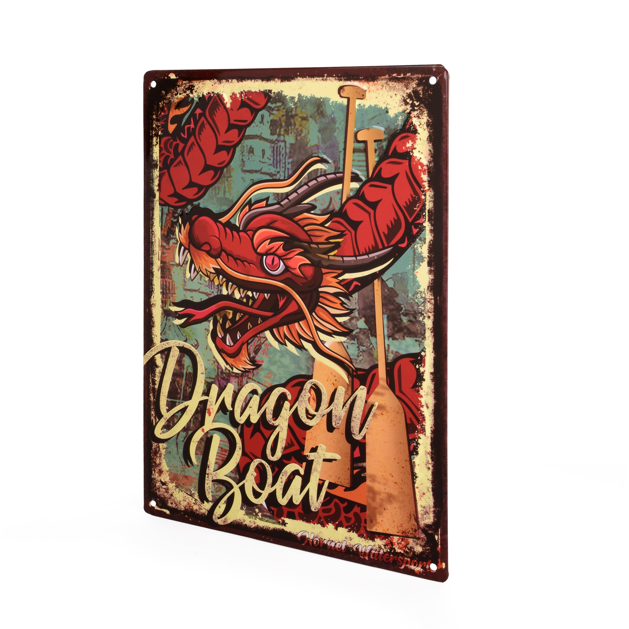 Dragon Boat Embossed Tin Sign- Red Dragon