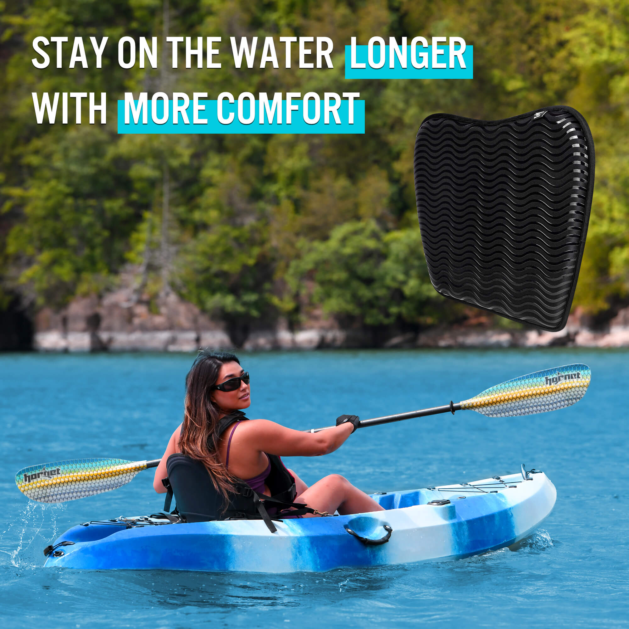 Hornet Watersports Anti Slip Kayak Seat Cushion Ideal Waterproof Seat Pad for Sit in Kayak, Inflatable Kayak, Canoe and Boat. Comfort Accessories for